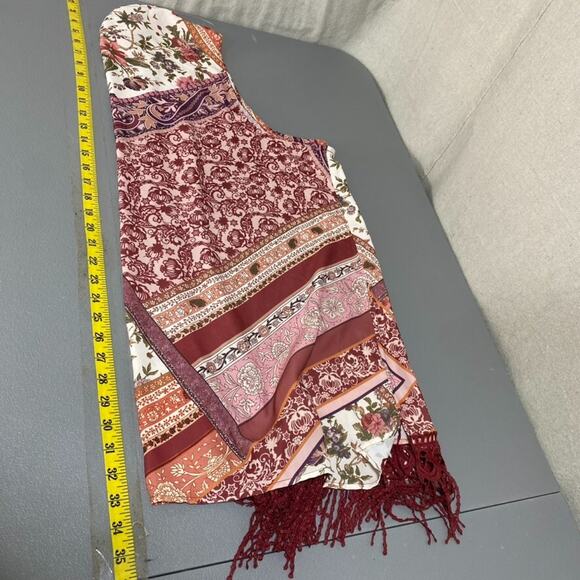 CJ Banks Womens Patchwork Floral Sleeveless Vest Size 2X Boho Fringe Kimono - Picture 10 of 11